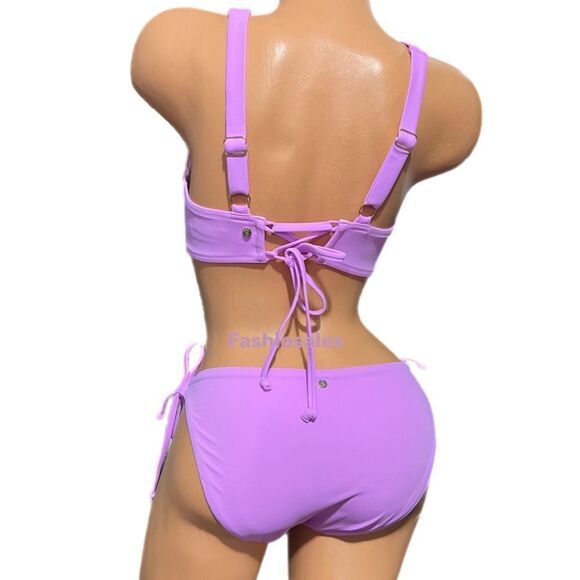 Victorias Secret Set Full Coverage Bikini Top & Tie Side Bikini Bottom Berry - Picture 4 of 4